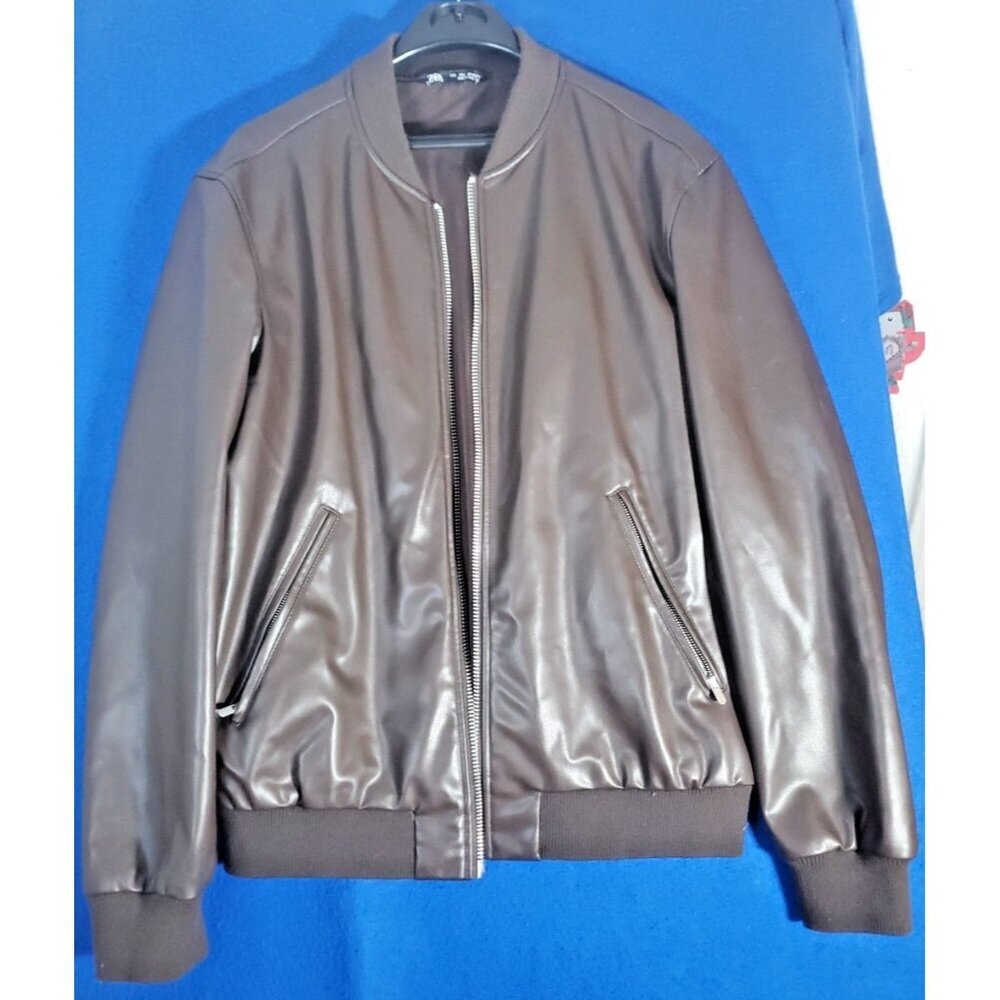 Zara Faux Leather Bomber Jacket  Full Zip Men's Size Large